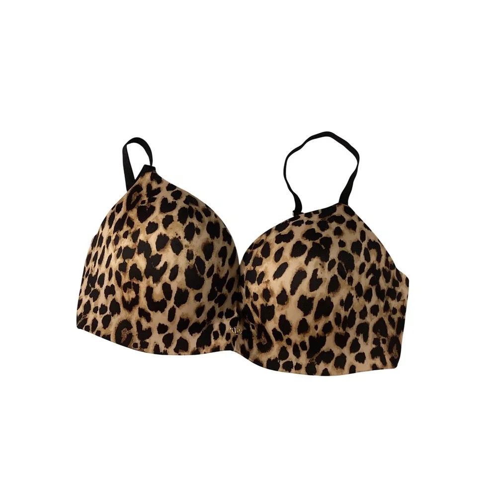 Victorias Secret Leopard Print Push‎ Up Bra Animal Print Tan Brown Black Logo